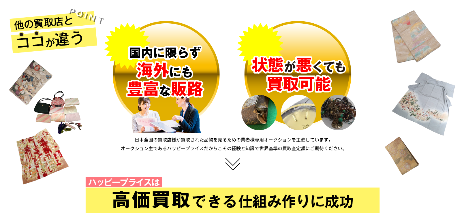 グッドディールは国内に限らずアメリカやヨーロッパ等海外にも豊富な販路をもっているので着物を高価買取！