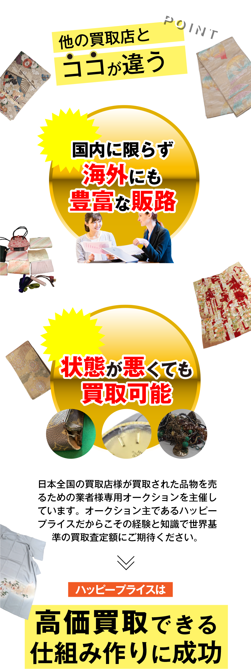 グッドディールは国内に限らずアメリカやヨーロッパ等海外にも豊富な販路をもっているので着物を高価買取！